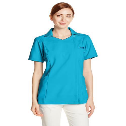 [フォーク] スクラブ・白衣 7024SC レディース ターコイズ×ダークネイビー M (日本サイズM相当)