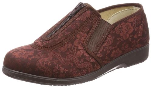 [エルダー] 婦人 介護 靴 ファスナー 脱ぎ履きしやすい かかとが踏める ストレッチ素材 柔らかい 幅広 4E 快適 シューズ くつろぎ KE329 レディース マロン 24.0 cm