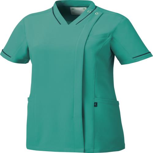 [ミズノ] レディース ファスナースクラブ 前開き 全11色×5サイズ 消臭 制電 [ストレッチ/工業洗濯対応] 医療 メディカル 介護 看護師 制服 MZ0151 C-62 エメラルドグリーン L