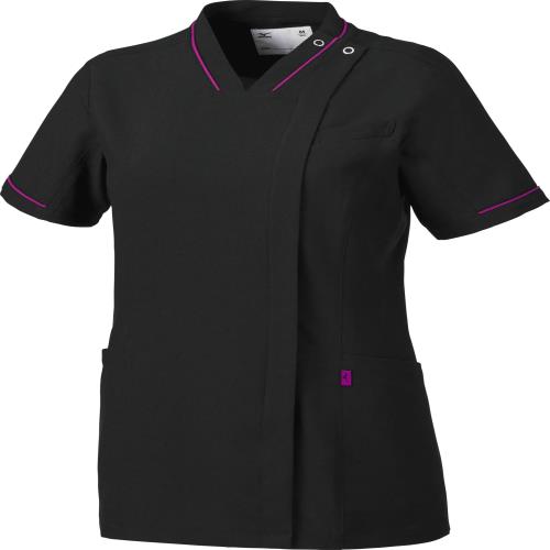 [ミズノ] スクラブ 医療 介護 白衣 ファスナースクラブ 女性 着脱簡単[ストレッチ/制電/消臭/工業洗濯対応] 全5サイズS~3L 選べる11色 MZ0151 C-10 ブラック LL