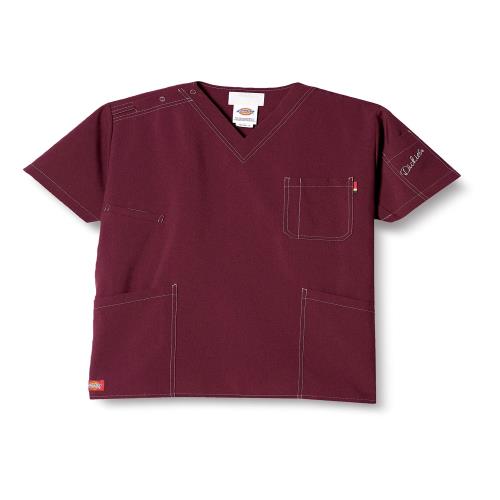 [ディッキーズ] スクラブ メンズ 男性 ダブルステッチ デニム風 医療白衣 メディカル ストレッチ 7061SC バーガンディ LL (日本サイズLL相当)