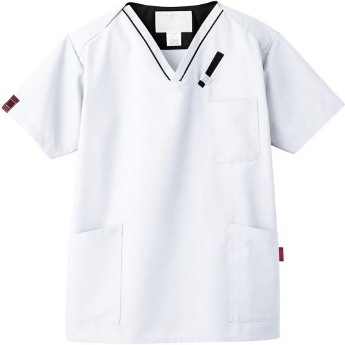 [パントン] スクラブ 白衣 7042SC 男女兼用 ホワイト×ブラック 日本 SS (日本サイズXS相当)