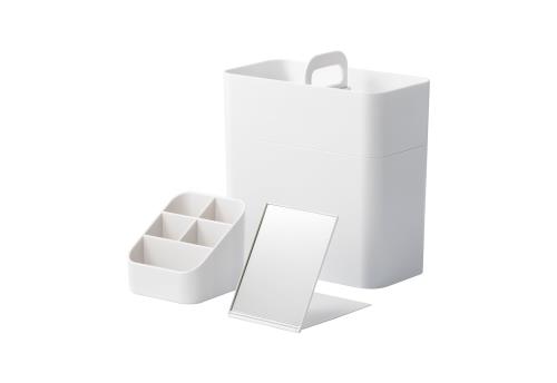 ライクイット (like-it) 収納ケース 洗面でも使いやすい メイクボックス 鏡付き 約幅11x奥21x高23cm ホワイト 日本製 コンパクト 持ち運びできる 幅11? 鏡付き 時短メイク