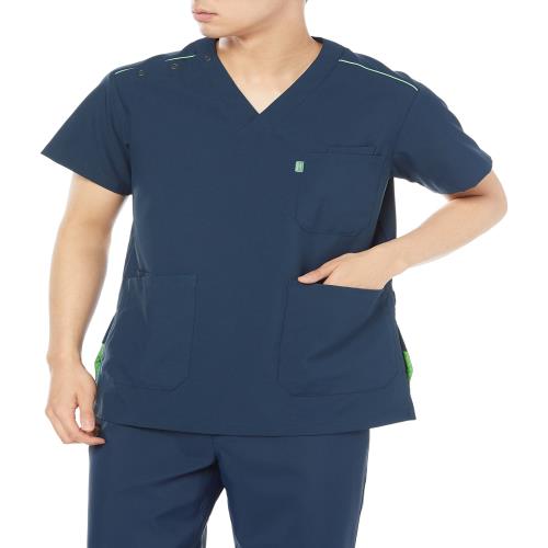 [ミズノ] メンズ レディース 兼用 パイピング スクラブ 透防止／制電／制菌／工業洗濯対応 MZ0230 C-6 グリーン LL