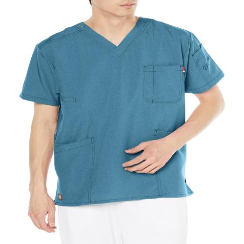 [ディッキーズ] スクラブ メンズ 男性 ダブルステッチ デニム風 医療白衣 メディカル ストレッチ 7061SC ミドルインディゴ L
