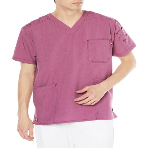 [ディッキーズ] スクラブ メンズ 男性 ダブルステッチ デニム風 医療白衣 メディカル ストレッチ 7061SC プラム S