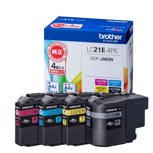 brother純正インクカートリッジ4色パック LC21E-4PK 対応型番:DCP-J983N 他