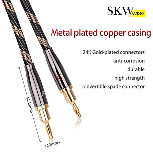 SKW Hi-Fi スピーカーケーブル 1.5M、交換可能なバナナプラグケーブル、金メッキプラグ、ナイロンブレード、Hi-Fi品質ケーブル/一本