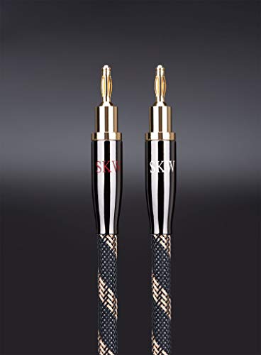 SKW Hi-Fi スピーカーケーブル 1.5M、交換可能なバナナプラグケーブル、金メッキプラグ、ナイロンブレード、Hi-Fi品質ケーブル/一本