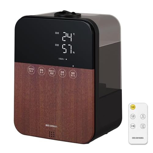 アイリスオーヤマ(IRIS OHYAMA) 加湿器 大容量 超音波式 スチーム式(加熱式) ハイブリット式 加湿量 350ml タンク容量 4.5L ~10畳 12時間連続加湿 アロマ対応 リモコン付 小型 卓上 デスク用 HDK-35-TM 木目ブラウン