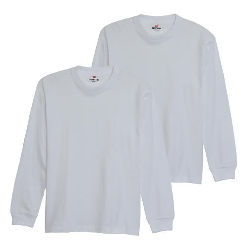 [ヘインズ] ビーフィー ロングスリーブ ロンT Tシャツ 長袖 丸首 BEEFY-T 綿100% 丸胴仕様 タグレス仕様 ビーフィロングスリーブTシャツ 2枚組 肉厚生地 無地 H5186-2 メンズ ホワイト M