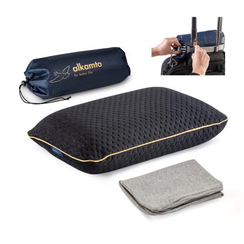 alkamto トラベル＆キャンプ枕 低反発まくら [旅行やキャンプでも上質な眠りを] アウトドア 車中泊 テント泊でも (黒)