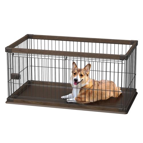 アイリスオーヤマ 犬 サークル ウッディサークル ロータイプ ウォールナット 中型犬用 幅120×奥行66.5×高さ55.5cm PWSR-1260LV