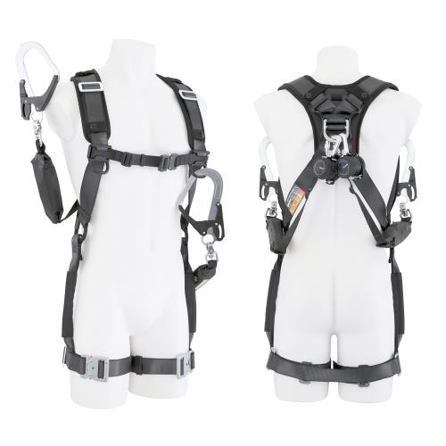 TJMデザイン(TJM Design)タジマ 新規格安全帯 フルハーネス ハオル 腰道具を付けたまま脱ぎ着しやすい ランヤード2本セット 頑丈スチールフック ブラック 国内生産2023年モデル 常時巻取の超小型軽量リール 動きやすいしなやかなベルト 着脱が容易なワンタッチバックル 選定に