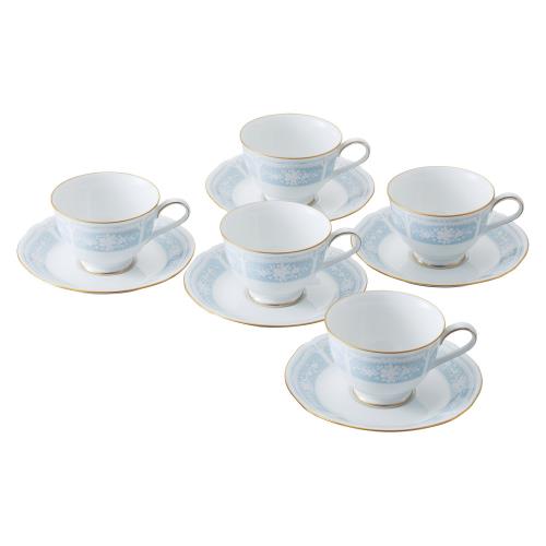 Noritake ノリタケ カップ  ソーサー セット ( コーヒー ティー 兼用) 220cc レースウッドゴールド 5客 ブルー ファインポーセレン H9587A/1507