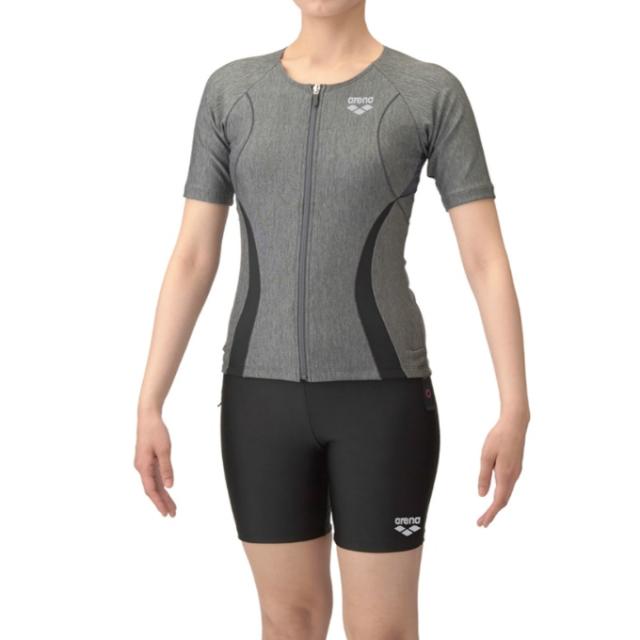 アリーナ arena フィットネス水着 セパレート レディース すらっとフルジップ半袖セパレーツ AS5SWF43L-GYBK odの通販は