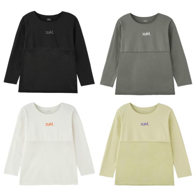 【メール便送料無料】エックスガール X-girl Tシャツ 長袖 レディース メッシュ切替ワンポロゴ 長袖機能T 155251013008