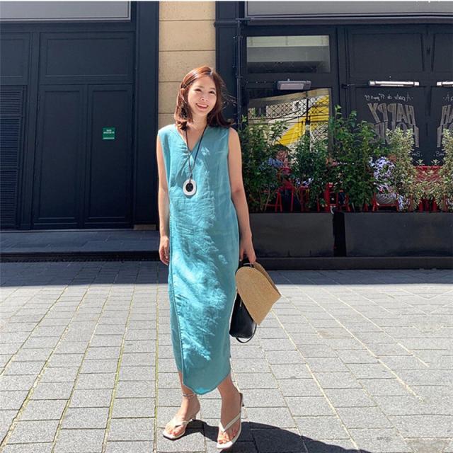 ワンピース レディース 女性用 ロングベストスカート オシャレワンピース ランプドレス ラウンドネック シースルー 薄手 袖なし 巻きスカート風 ルーズウェスト スキッパー 大人カラー ロング フレア タイト マキシ ノースリーブ Vネック Aライン 無地 夏 ピュアカラーの通販は 5,681円