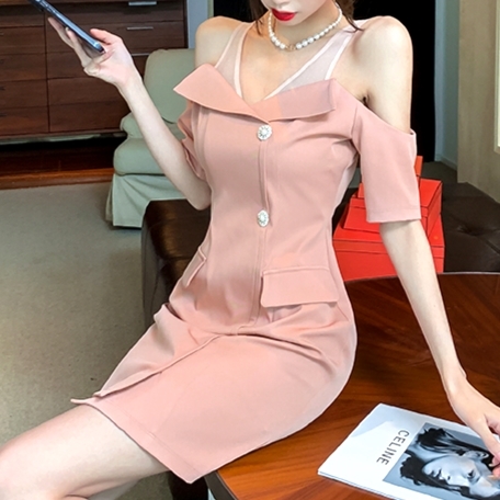 スリムフィットヒップドレス タイト ワンピース ミニ ベアショルダー 五分袖 パーティー 二次会 パーティードレス レディースファッション ブライダルパーティー スタイル抜群ドレス 美しい 人気 スタイリッシュ 送料無料 インポート 結婚式 おすすめ スタイル抜群 ピンクの通販は 5,621円