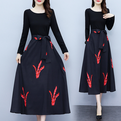 ワンピース レディース ミモレ丈 長袖 柄 秋 冬 セミフレア 細身 Aライン 裾フレア 伸縮性 かわいい 大人可愛い きれいめ シンプル カジュアル 大人 上品 おしゃれ お洒落 大人可愛い 大人女子 こなれ感 個性的 セクシー Uネック ミモレ 袖あり 黒 ブラック 大人カラー M L XLの通販は 6,780円