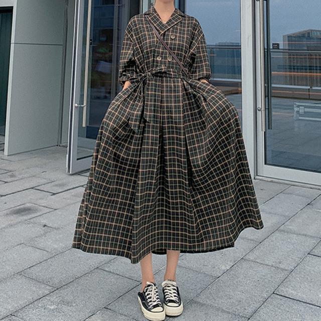 ワンピース ワンピ チェック柄 S M L ブラウン 秋冬新作 トレンド トレンディ シンプル レトロ風 今風 流行 トレンドワンピース 秋冬ワンピース 女子おしゃれ かわいい おしゃれ女子 大人女子 オシャレオトナ モード クール スタイリッシュ プラスサイズ 女性 新しいの通販は