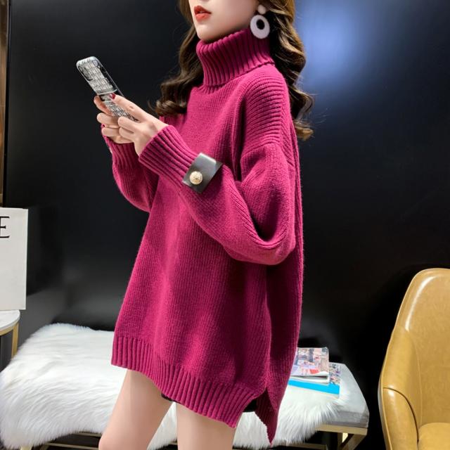 トップス レディース ニット セーター タートルネック 長袖 袖長め リブ ボタン ざっくり ゆる ゆったり 丈長め スリット ３色 無地 4サイズ 秋 冬 大人女子 大人可愛い かわいい こなれ感 抜け感 カジュアル ラフ ルーズ オシャレ お洒落 学生 通学 OL ママ ミセス 公園 旅行の通販は 4,950円