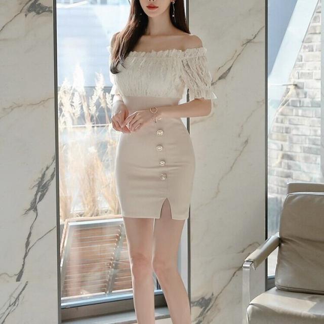 オフショルワンピース ホワイト ワンピース スリム 細身 ストレート スマート かわいい きれいめ シンプル 大人 上品 おしゃれ 大人可愛い 大人女子 こなれ感 ラフ クール モード系 セクシー エレガント 無地 春 秋 冬 誕生日 謝恩会 二次会 ハロウィン クリスマスの通販は 5,681円