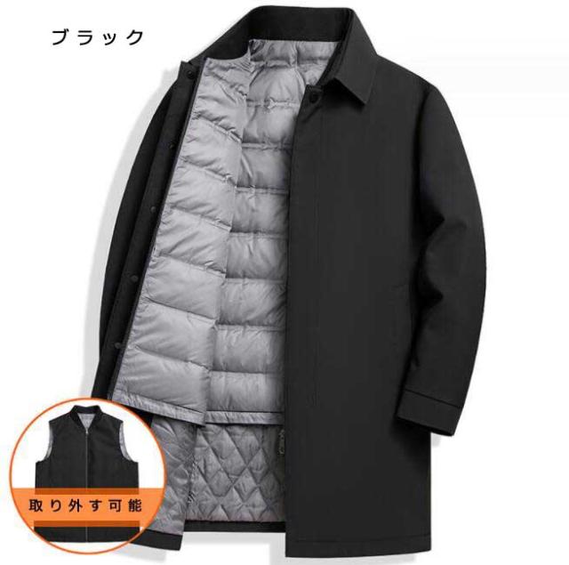 高品質 あったか 防寒対策 メンズ コート ダウンジャケット ２点セット ジャケット＋ベスト ベスト取り外す可能 暖かい 厚手 冬新作 ３色 ブラック ネイビー 折り襟 通勤 ビジネス グレー_7