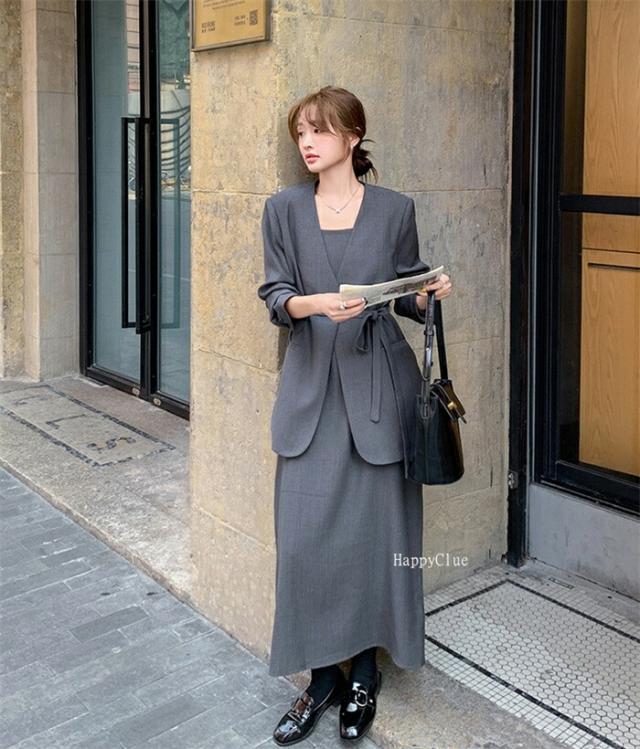 ワンピーススーツ 韓国風 セットアップ おしゃれ 春 秋 レディース スーツ 30代40代 スーツセット 入学式 卒業式 フォーマル エレガント 2点セット 上下セット オフィス 事務服 カジュ 通勤_6