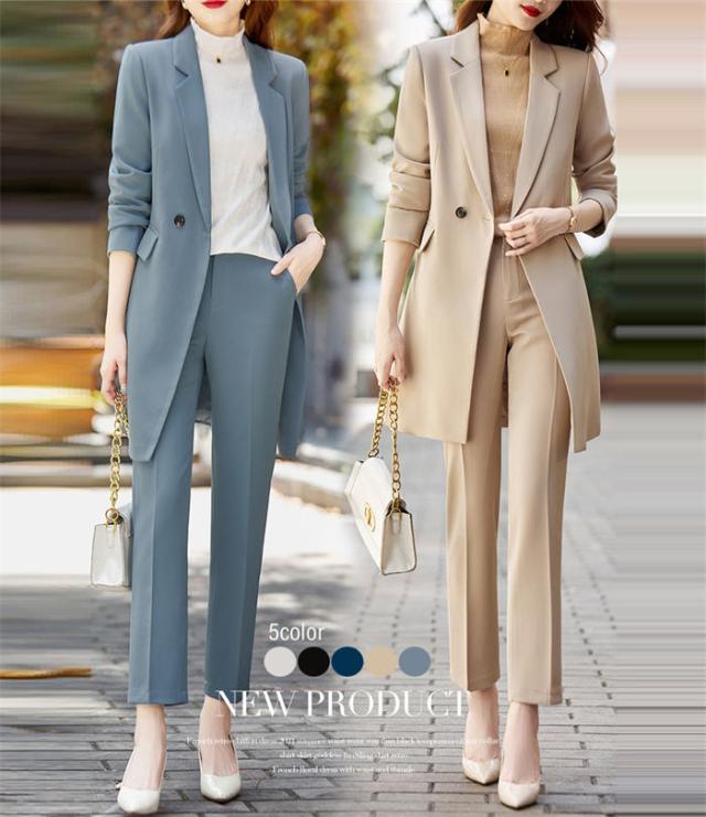 事務服 スーツ レディース パンツスーツ ロングコート 春秋 3色 フォーマル OLオフィス ビジネス 通勤就活面接 キャリア リクルート 30代40代50代 ママ 卒業式 入学式 大きいサイズ 母