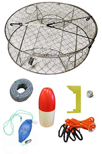 KUFA ステンレススチール カニトラップ 亜鉛陽極&アクセサリーキット (100フィート リードコアロープ キャリパー ハーネス 餌ケース 11インチ レッド/ホワイトフロート) CT100+CAC14+ZIN1