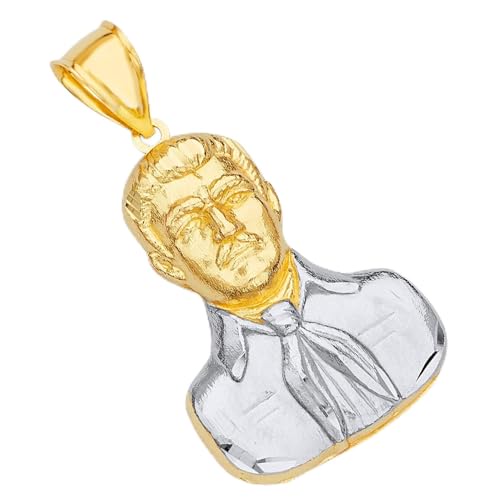 Wellingsale 14K ツートーン ホワイトとイエローゴールド 光沢 マルベルデ シナロア チャームペンダント, 貴金属