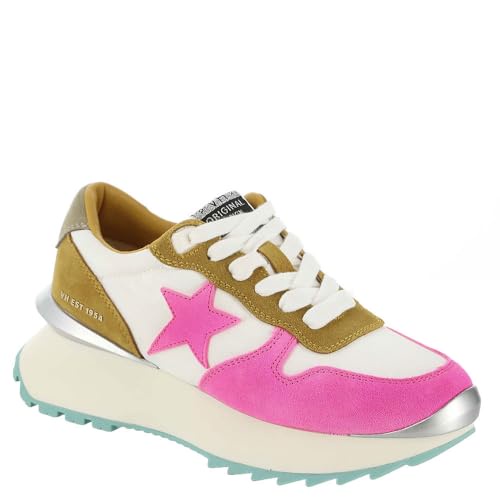 VINTAGE HAVANA レディース メジャー グリッター プラットフォーム スリッポン スニーカー シューズ カジュアル - ブラック、シルバー、ホワイト, フクシア/マスタードマルチ, 23.5 cm