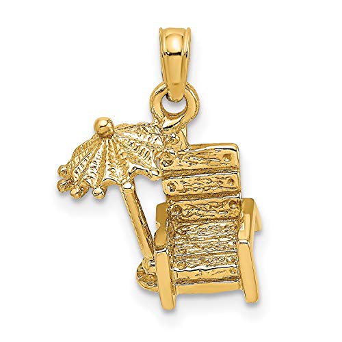 Jewelry Stores Network 3D ビーチチェア アンブレラチャーム 本物の14Kイエローゴールド 13mm x 13mm, 13 mm x 13 mm, 金属, 宝石なし
