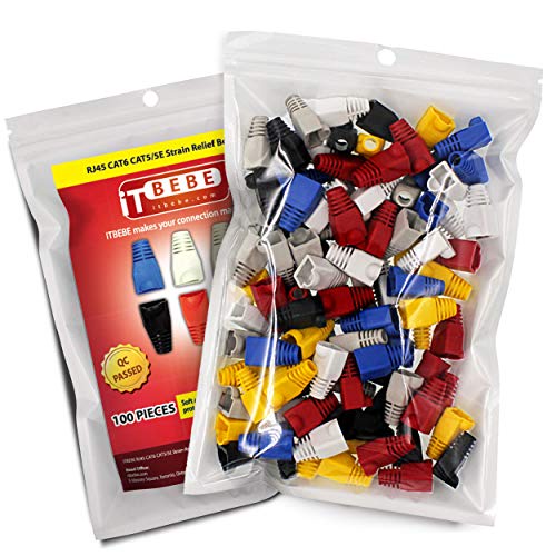 ITBEBE ミックスカラー RJ45 ストレインリリーフブーツカバー 100枚セット Cat5 Cat5e Cat6イーサネットコネクタ用