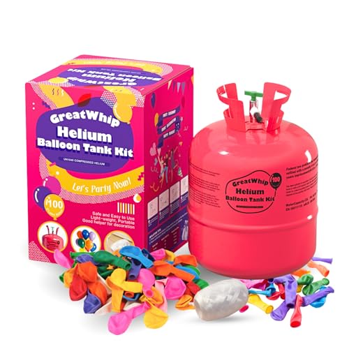 GreatWhip 22L ヘリウムタンク ラテックスバルーン 最大100個 自宅用ヘリウムタンク ラテックスバルーン100個とリボン付き