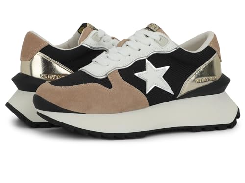 VINTAGE HAVANA レディース メジャー プラットフォーム スニーカー シューズ カジュアル - オフホワイト, ブラックメッシュ/ゴールド/トープ, 5.5