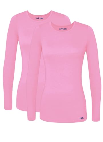 Sivvan レディース 快適長袖Tシャツ/アンダースクラブTシャツ 2枚パック US サイズ: X-Small カラー: ピンク