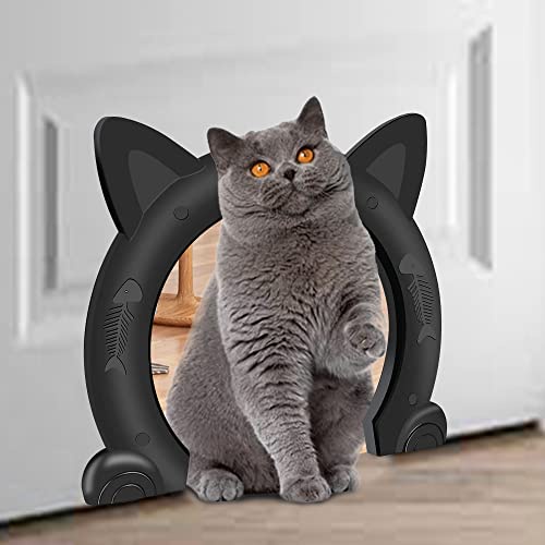 猫 ドア インテリア ドア ノーフラップ キャット ドア ソリッド & ホロー インドア ペット ドア 猫用 ドア 簡単DIY セットアップ(ブラック、L)