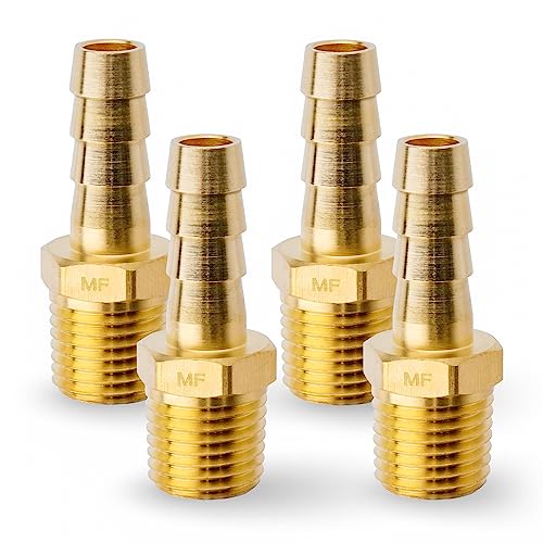 MAACFLOW - 真鍮有刺鉄線ホース継手、5/16インチホースIDバーブ×1/4インチオスNPTアダプターカプラーコネクタ(4個パック)
