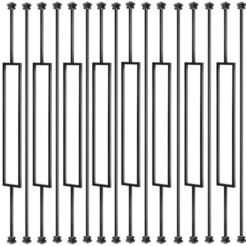 Vilstomes 長方形中空階段スピンドル 16個パック 44インチ、1/2インチ 鉄製手すり子 階段内装用 手すり靴32個付き