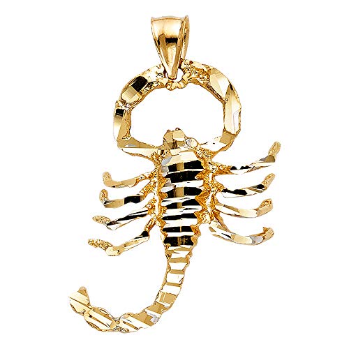 Wellingsale 14K イエローゴールド 光沢ダイヤモンドカット 装飾サソリペンダント