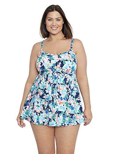 Penbrooke シェイプソルバー レディース プラスサイズ Ditsy Days エンパイア ソフトカップ ワンピース水着, マルチ, 18 Plus