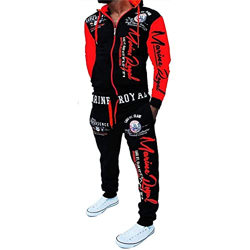 Hakjay メンズ ヒップホップ ダンス ジョガー カジュアル トラックスーツセット 長袖 フルジップ ランニング ジョギング アスレチック スウェットスーツ US サイズ: XX-Large カラー: レッド