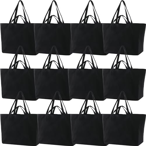 Firecolor シック 大型 丈夫なキャンバストートバッグ - 68.6 cm X 40.6 cm X 20.3 cm 特大 食料品 ショッピング ビーチ 再利用可能 トートバッグ, ブラック×12, Extra Large