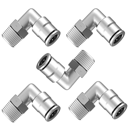 Utah Pneumatic Push To Connect Air fittings 1/4インチ Od 1/8インチ NPT エアラインスイベル継手 エルボユニオンプッシュ接続 ニッケルメッキ真鍮空気圧継手 空気圧コネクター PL-1/4-N1 (5パ