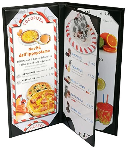 メニューカバー（3個入り）4.75インチ X 11インチ、3パネル4ビュー、ケース販売 4.75 X 11 Inches ブラック