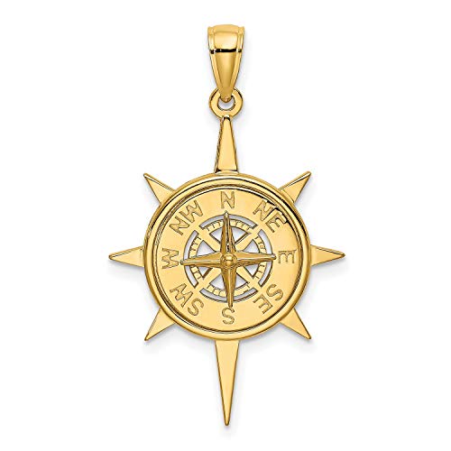 Jewelry Stores Network 14K イエローゴールド 航海コンパスペンダント 星のフレーム付き 28mm x 21mm, 28 mm x 21 mm, 金属