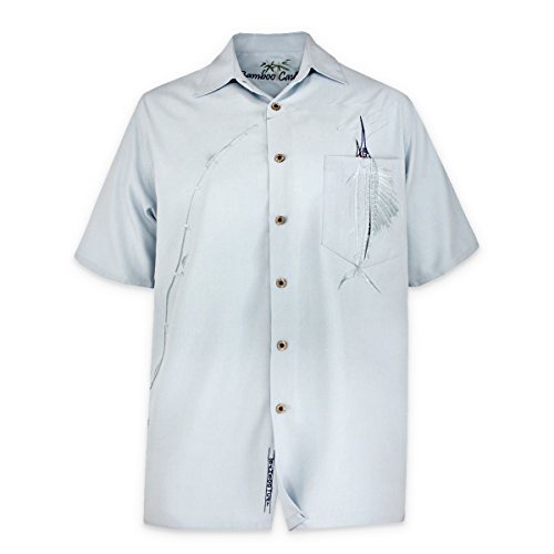 Bamboo Cay ? Shake Theフック、トロピカルスタイル刺繍ブルーメンズシャツ カラー: ブルー