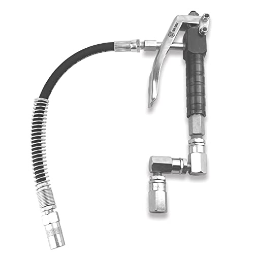 コントロールハンドルバルブ - フレックス。グリースポンプ用注ぎ口4ジョーカプラー、ヘビーデューティ高圧7,500PSI、1/4インチNPT(f)インレット、360度Zスイベル(12インチフレックス、スプリングプロテクター付きスパウト)